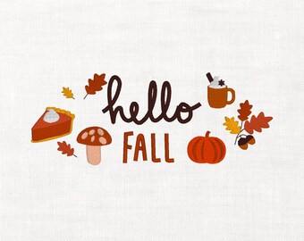 Hello Fall Machine Embroidery Digital Download Instant Download Files Thanksgiving Fall Leaves Cost Fall Vibes