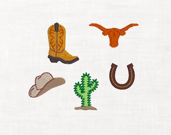 Conjunto de ícones do Texas Western para bordado à máquina, download digital instantâneo, arquivos para download. Chapéu engraçado de cowboy, Velho Oeste.