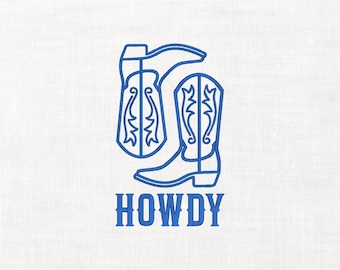 Design de Botas de Cowboy "Howdy" para Bordado à Máquina - Download Digital - Arquivos para Download Instantâneo - Ponto na Ponta - Estilo Cowboy/Cowgirl Ocidental