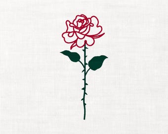 Fine Line Rose Machine Embroidery Digital Download Instant Download Files Embroidery Red Flower Tattoo Punk Embroidery Rose Flower