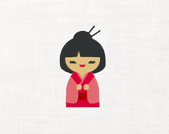 Archivo de bordado de muñeca Kokeshi, kimono de muñeca japonesa, archivo digital de niña Kokeshi, archivo para máquina de bordar, niña japonesa de primavera