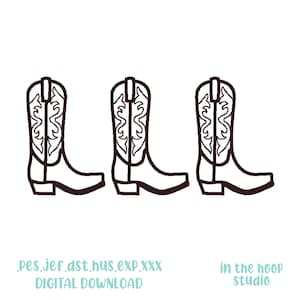 COWBOY BOOTS Applique Design Machine Embroidery Digital Download Instant Download Files Toe Stitch Cowboy Western Cowgirl Vibes
