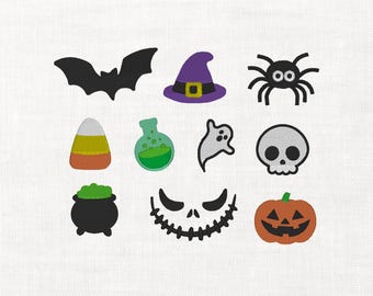 Halloween Icon Set Machine Embroidery Digital Download Instant Download Files Spooky Ghost Spider Skull Pumpkin Candy Corn Witch Hat