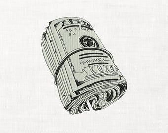 100 Dollar Bill Roll Machine Embroidery Digital Download Instant Download Files Money Roll Cash