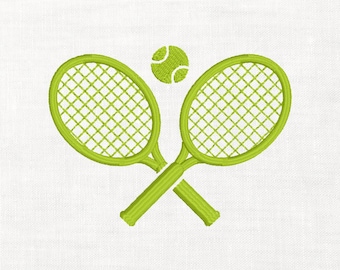 Logotipo de raquete de tênis para bordado à máquina em 3 tamanhos. Download digital instantâneo. Arquivos para bordado de time de tênis e emblema de bola de tênis.