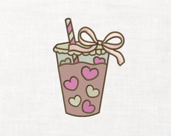 Latte of Love Machine Embroidery Digital Download Instant Download Files Iced Latte Coffee Lover Barista Kawaii Illustration