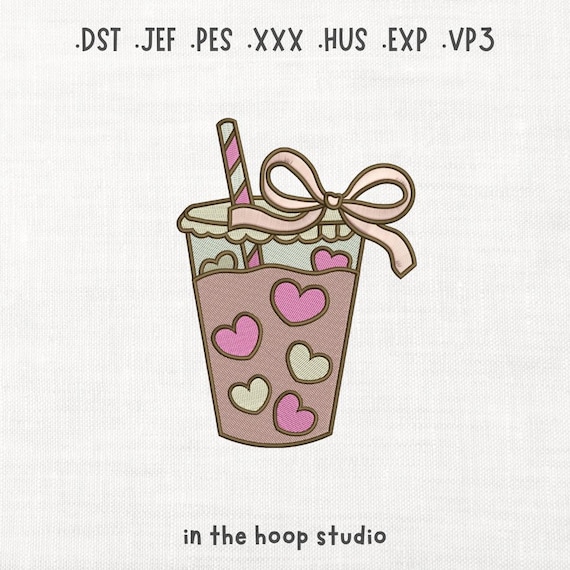 Latte of Love Machine Embroidery Digital Download Instant Download Files Iced Latte Coffee Lover Barista Kawaii Illustration