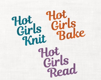Hot Girls Read/Bake/Knit Machine Embroidery Digital Downloads 3 Instant Download Files Spicy Reader Book Lover Hot Girls Hats 2 Sizes Baking