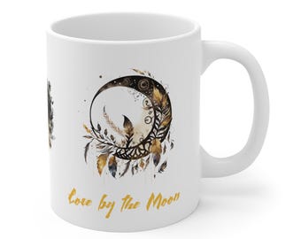 Boho Coffee Mug Gift with Full Wrap Sun and Moon Live Love Theme Dreamcatcher Mug