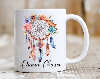 Boho Inspired Dreamcatcher Mug with Motivational Quote, Inspirational Bohemian Theme Coffee Cup