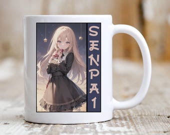 Cute Anime Senpai Coffee Mug Anime Girl Gift for Otaku and Anime Fan Theme Coffee Cup Japanese Animation Nii-Sama