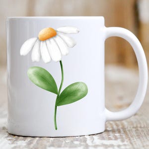 Daisy Flower Coffee Mug with Watercolor Stylized Print Gift Idea for Gardeners Flowers and Nature Lovers, Gift for Friends and Family