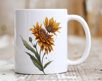 Watercolor Sunflower Mug: Floral Coffee Cup, Gift for Gardener