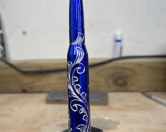 Blue anodized custom hand engraved bullet antenna
