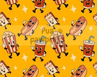 Retro Movie Snacks seamless digital file