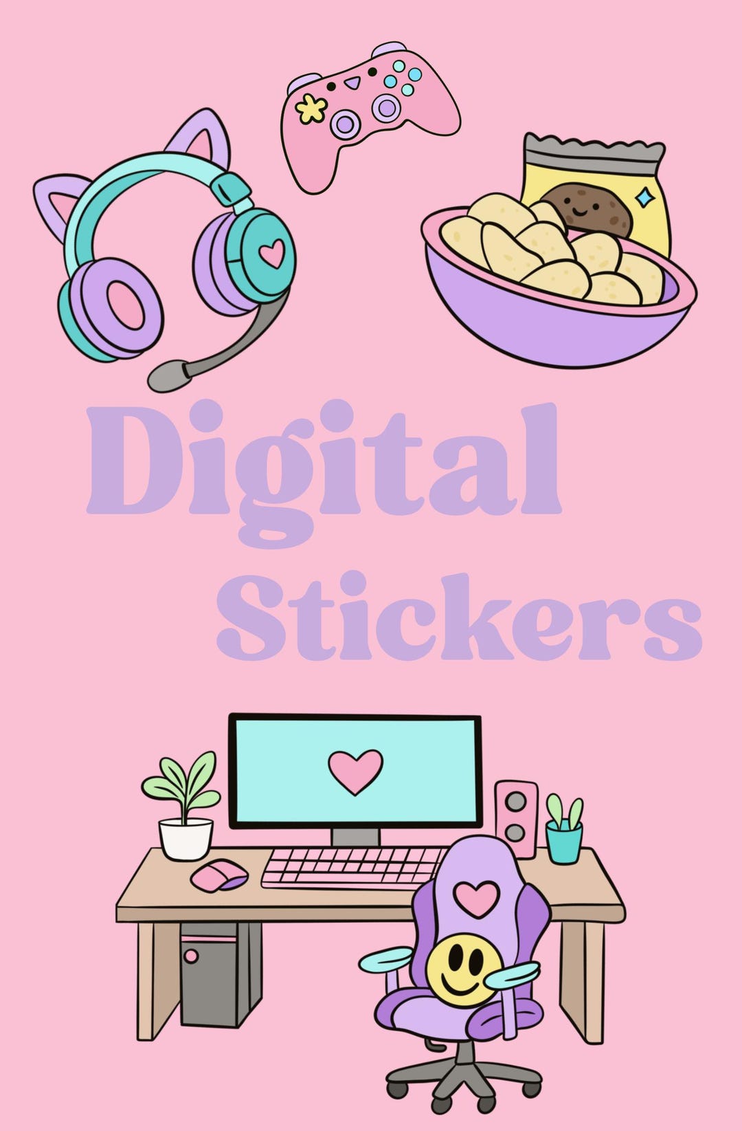 Gaming Chibi Sticker Girl Gamer Digital Sticker Pack | Cozy Gamer Stickers | Kawaii Gaming ...