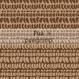 May include: A repeating pattern of dark brown, irregular, rounded shapes arranged in horizontal rows against a light tan background. The text Pua pawprints is centered across the middle of the image in a dark brown, sans-serif font.