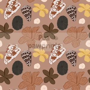Neutral Seashell & Pua Seamless Pattern – PNG Digital Download