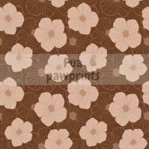 May include: A repeating pattern of light beige flowers with thin outlines on a dark brown background. The text Pua pawprints is overlaid in a dark brown font across the center of the image, partially obscuring the floral design.