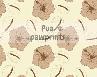 Hibiscus Cowrie seamless digital pattern