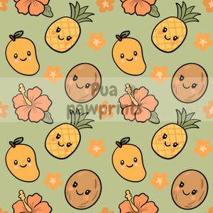 Cute Fruit Kawaii seamless digital pattern