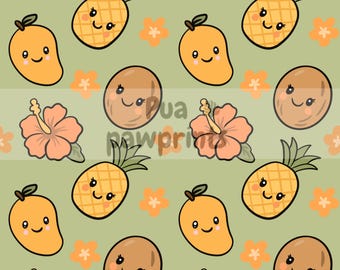 Padrão sem costura de frutas kawaii (download digital)