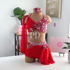 Rot / Benutzerdefinierte Farben Wunderschönes Dazzle One Ärmel Lyrical Dance Kostüm