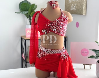 Red /Custom colors Beautiful Dazzle One sleeve  Lyrical Dance Costume