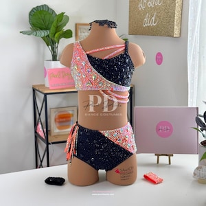 Traje de jazz con diamantes de imitación en colores personalizados, naranja neón y negro