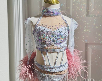 Made to order- Crystal Rose Feathers dance costume