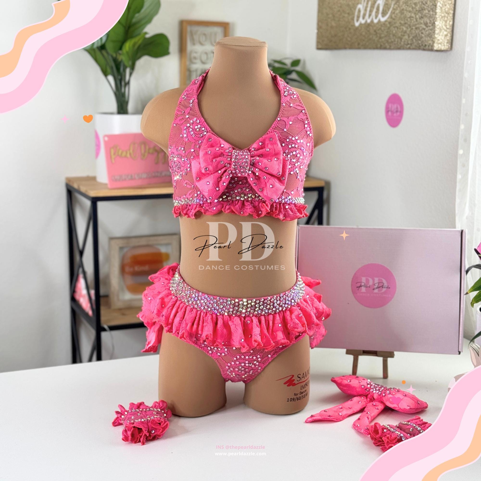 Rosa/benutzerdefinierte Farben Spitzenschleife Süßes Girly Jazz-Kostüm