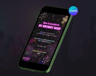 Modèle d&#39;invitation à une fête d&#39;anniversaire colorée - Conception Canva modifiable pour les célébrations de la jeunesse !