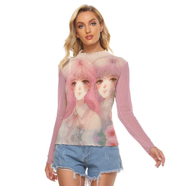 Yuri Manga Mesh Top | Long Sleeve Sheer Vintage Yuri Anime Inspired Top