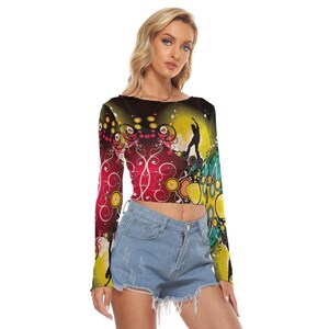 Frutiger Metro-shirt met lange mouwen van mesh - y2k nostalgische crop top met grafische ontwerpstijl afbeelding 3