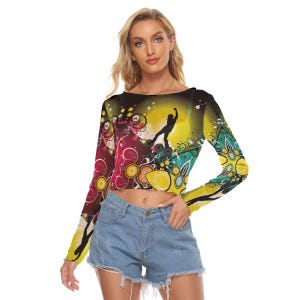 Frutiger Metro-shirt met lange mouwen van mesh - y2k nostalgische crop top met grafische ontwerpstijl afbeelding 2