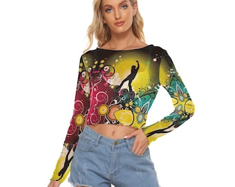 Frutiger Metro Long Sleeve Mesh Shirt - y2k Nostalgic Graphic Design Style Crop Top