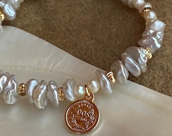 Freshwater Gold Pearl Bracelet, Cultured Gold Pearl Beaded Bracelet, Dainty Pearl Bracelet, Pearl Jewelry, Gift for Her, Bridesmaid Gift