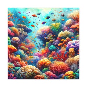 Vibrant Coral Reef Art Watercolor Painting - Underwater Marine Wall Art Home Decor