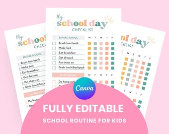 Kids Daily School Routine Checklist Chore Chart Printable To-Do List