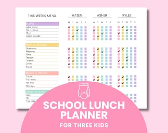 Printable Kids Lunch Planner for Families - Weekly School Lunch Tracker for Multiple Kids | Editable Weekly School Lunch Menu for Kids