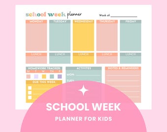 Printable School Week Planner for Kids - Weekly Organizer with Homework Tracker, Lunch Planning, Activities, & More