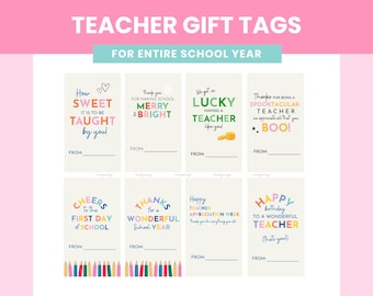 Printable Teacher Gift Tag Set | Christmas, Halloween, Teacher Appreciation, First Day of School, Teacher Birthday