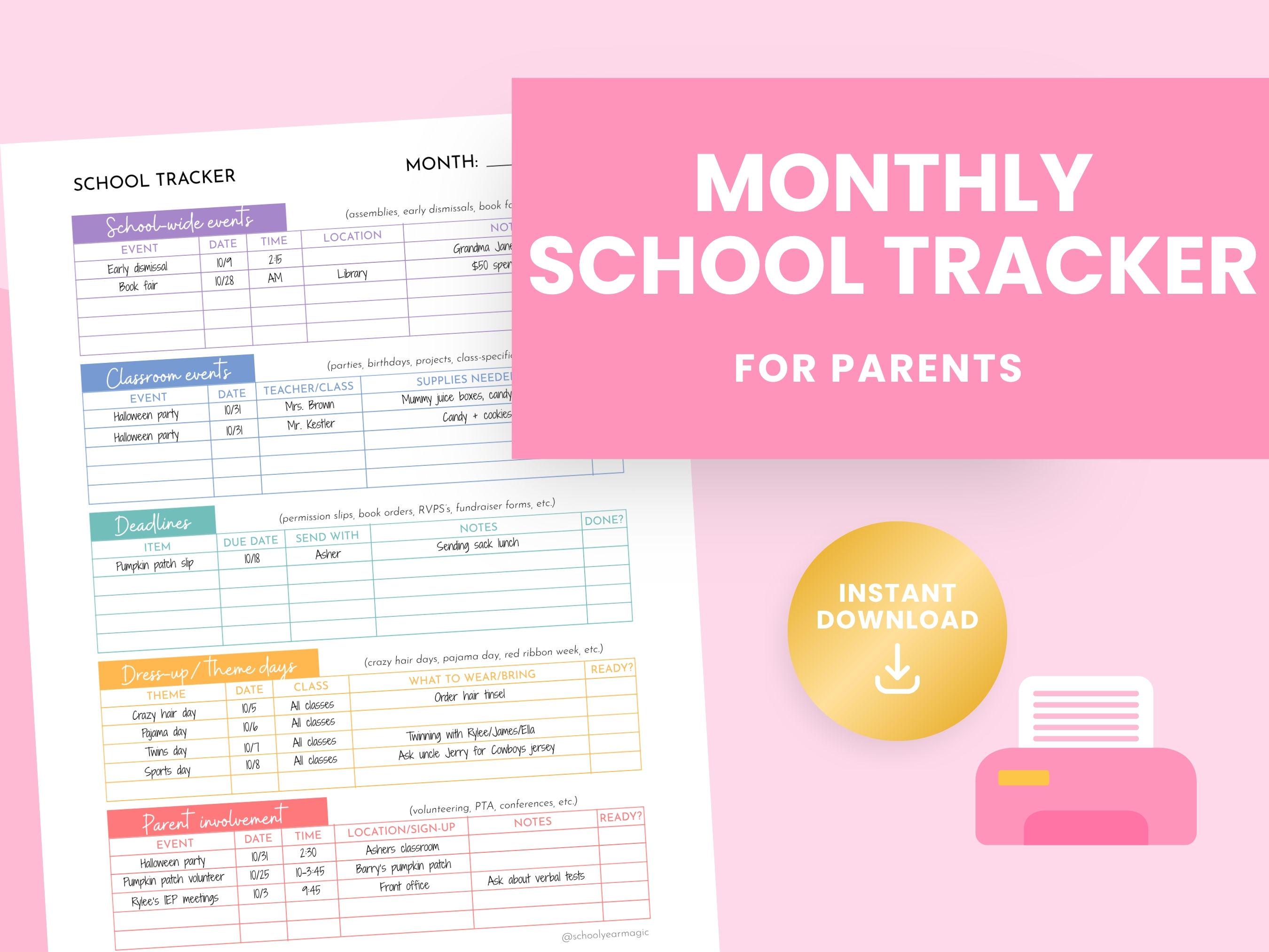 Printable School Events Tracker & Organizer for Parents | Parent ...