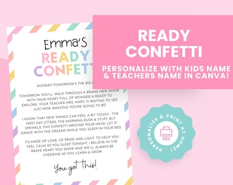 Personalized Ready Confetti Poem Printable - Editable Back-to-School Note from Parents | Digital Download | First Day of School Note