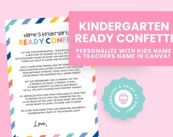 Editable Kindergarten Ready Confetti Printable Poem - Personalized First Day of Kindergarten Printable from Parents