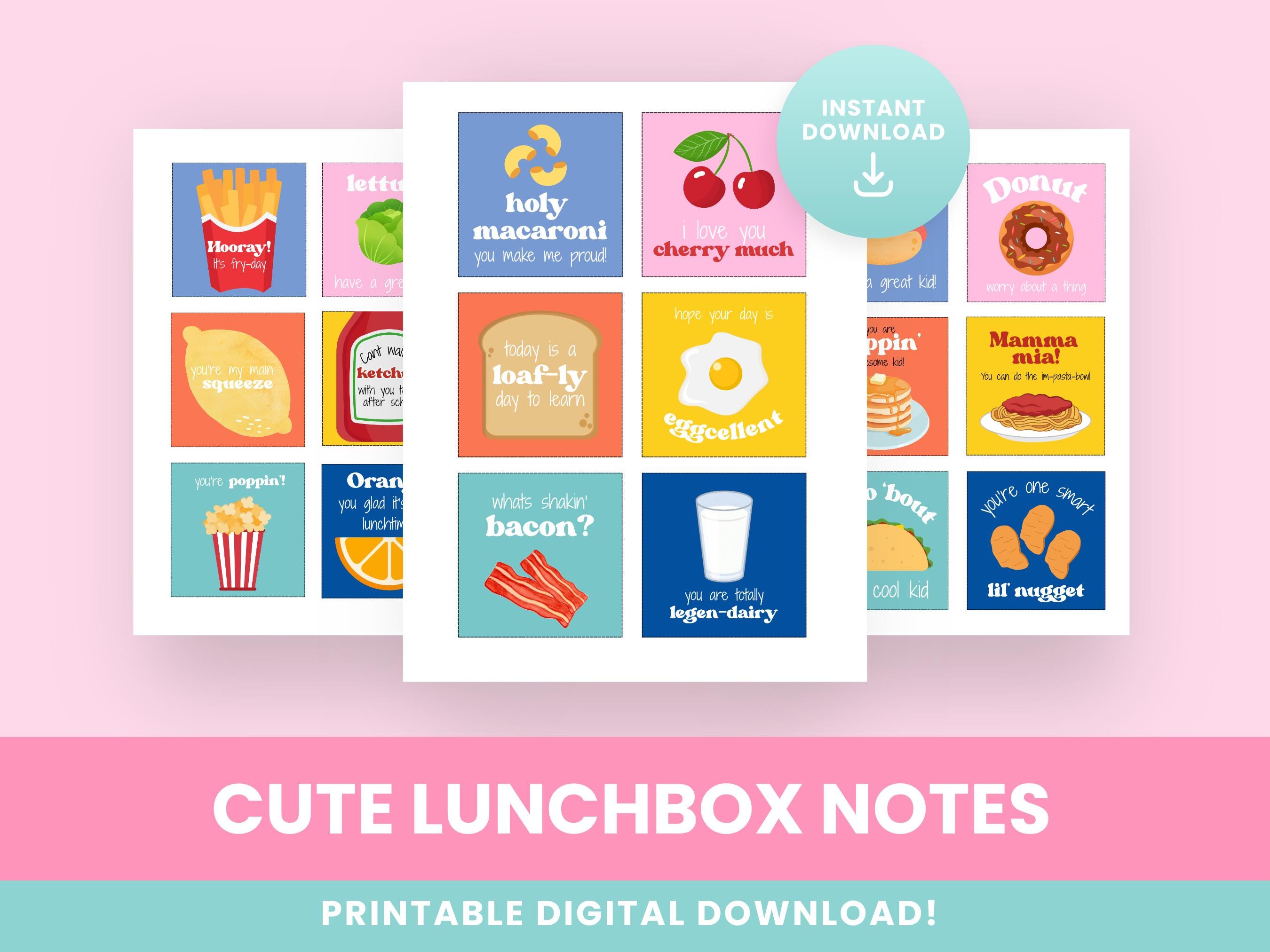 Printable Lunchbox Notes for Kids - Funny Food Puns & Encouraging ...
