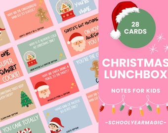 28 Christmas Lunch Box Jokes for Kids | Christmas Lunch Notes | Printable Holiday Lunch Box Cards for Kids | Christmas jokes & puns