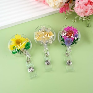 Echte bloem badge haspel aangepaste haspels badge haspel hars haspel cadeau voor vriend verpleegkundigen, artsen cadeau, moeders bloemen badge haspel, leraren