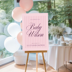 Pink Stripe Baby Shower Welcome Sign: Editable A0 Canva Template (Digital Download)