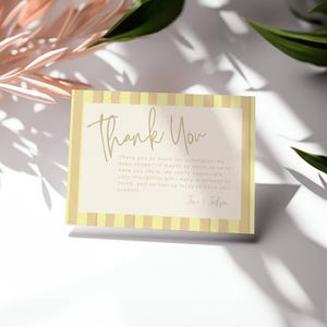 Merci de fête de naissance à rayures jaunes de Zazzle.be Liste d'envies Vous avez des idées ? Modèle de toile | Téléchargement numérique | Deux mises en page incluses | Fête prénatale neutre en matière de genre imprimable